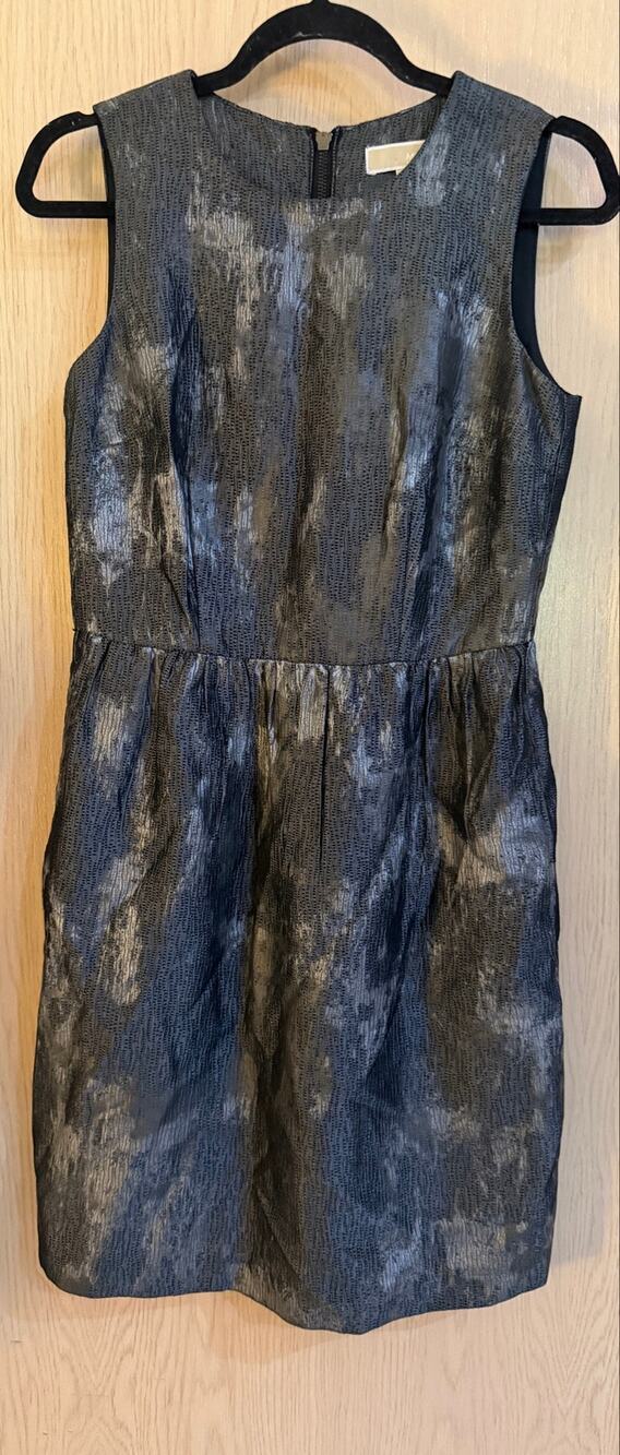 Michael Kors Metallic Black Silver Sleeveless Dress Size 4